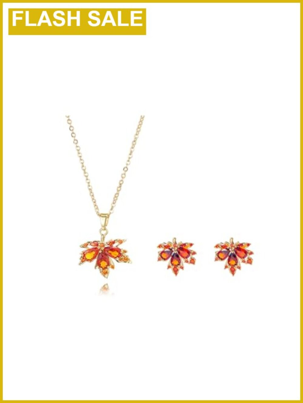 Gold Plated Maple Leaf Crystal Pendant Necklace with Cubic Zirconia